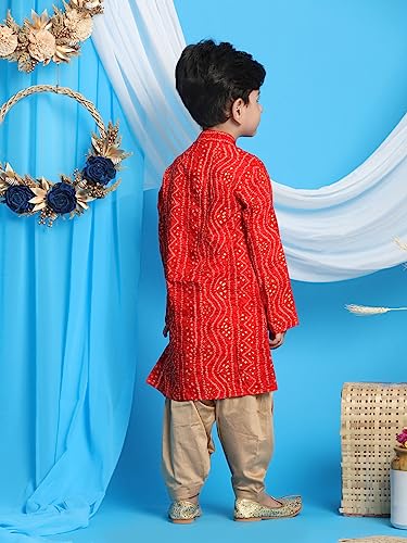 Image of VASTRAMAY Boys' Bandhani Kurta & Patiyala Set | Traditional Ethnic Out Fit For Rakhi
