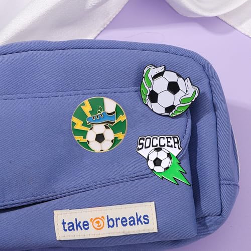 Image of 6Pcs Soccer Lapel Pins Green Football Enamel Pins Creative Brooches Metal Badge Pins for Hat Shirt Bag Sports Decoration