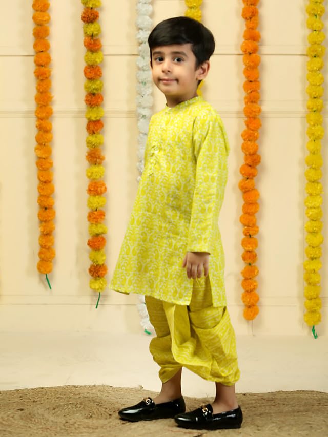 Image of The Mom Store Baby /Kids Boys Dhoti Kurta Set | Dhoti and Kurta | 100% Cotton | Comfortable | Ethnic | Festive Look | Block Prints | Colored Dhoti | Blue