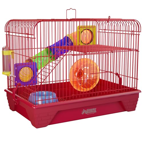 Gaiola para Hamster 2 Andares Colorida Completa com Tubos (Vermelha)