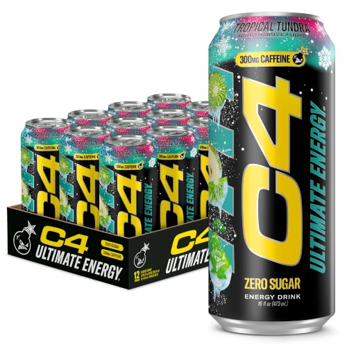 Image of C4 Ultimate Energy Drink, 300mg Caffeine, Zero Sugar, High-Performance Energy for Pre-Workout, Endurance, and Focus, Tropical Tundra Frost, 16oz (Pack of 12)