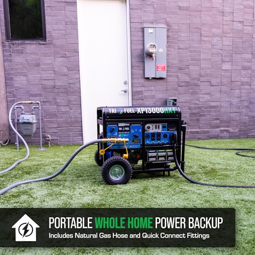 Image of DuroMax XP13000HXT 13,000-Watt 500cc Tri Fuel Gas Propane Natural Gas Portable Generator with CO Alert, Black /Blue