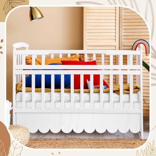 Image of Hahafelt White Scalloped Crib Skirt 28 inchx 52 inch with 14 inch Drop Pleated Dust Ruffle with Split Corners for Baby Boys Girls Soft 4-Sided Crib Bed Skirt Nursery Standard Toddler Bedding
