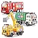 JOYIN Set di camion giocattolo 3 in 1 con camion dei pompieri, camion della spazzatura ed escavatore con luci e suoni mozzafiato 4D Veicoli giocattolo Bump & Go automatici per bambini