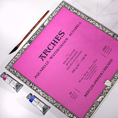 Image of Arches Watercolour Aquarelle 4 Side Glued Pad | Natural White Satin Grain /Hot Press | 300 GSM, 31 x 31 cm- 20 Sheets