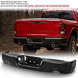 ACANII - For 2009-2018 Dodge Ram 1500 w/Dual Exhaust w/o Sensor Holes Black Steel Rear Step Bumper...