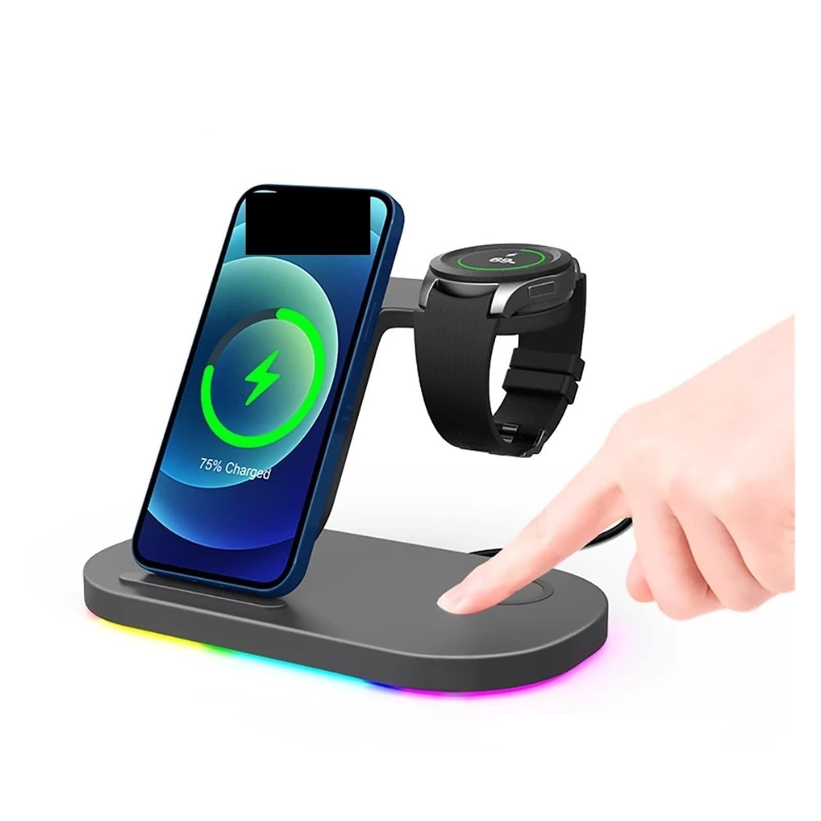 Support de Chargeur sans Fil 30W 3 en 1 for écouteur de Montre de Station d'accueil de Charge Rapide(Z7L with LED light-01)