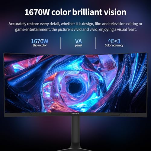Image of 34inch Curved Monitor, WQHD (3440x1440) 180Hz Ultrawide Gaming Monitor, FreeSync /G-Sync Compatible,1ms,1500R, Support 2 HDMI & 2 DP, Equipped with LED Backlight VESA Mount(R34V Horizon)