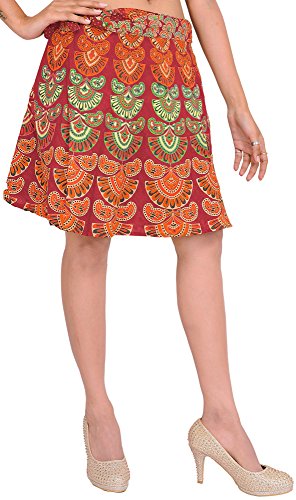 Image of Exotic India Sanganeri Wrap-Around Mini-Skirt with Printed Motifs