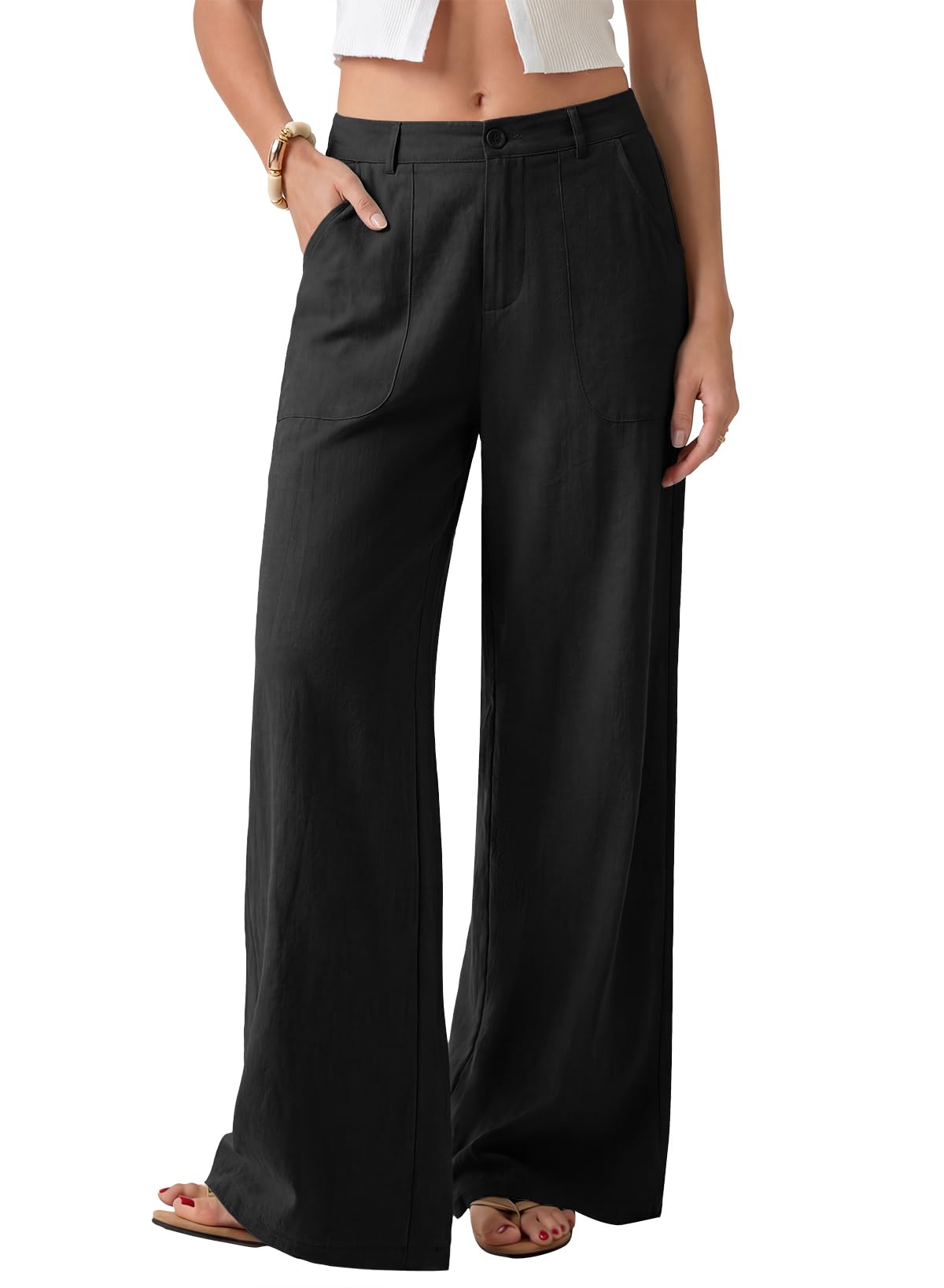 EVALESS Womens Linen Pants Summer High Waist Wide Leg Palazzo Pants Casual Trousers 2026 Beach Travel Vacation Outfits