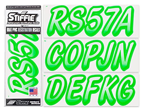 Image of STIFFIE Whipline White /Electric Green 3 inch Boat & PWC Registration Decals • Numbers Letters Stickers