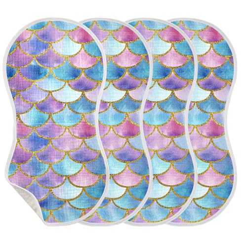 xigua Scallop Scales Baby Burp Cloths for Newborn Boys and Girls 2 Pack, Soft & Absorbent Cotton Baby Burp Cloth, Baby Washcloths, Newborn Towel, Burp Rags3