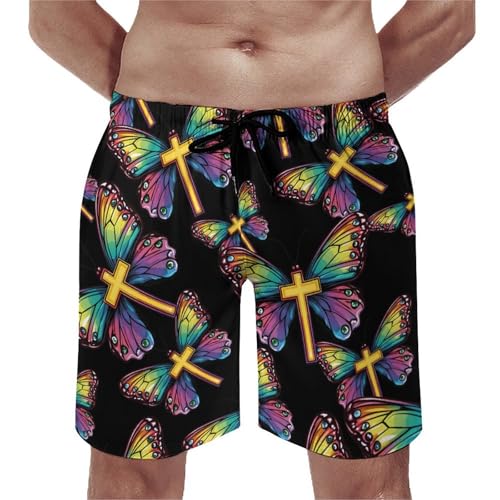 God Butterfly Men's Swim Trunks Quick Dry Board Shorts Hawaiian Beach Shorts With Pocket