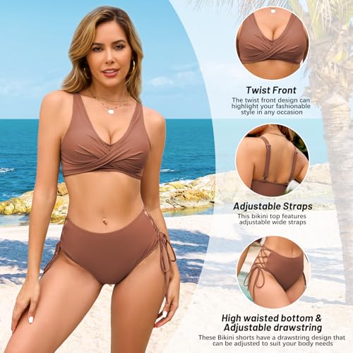 Womens Biniki Set Adjustable High Waisted Swimsuits Padded V Neck Wide Straps Bathing Suit3