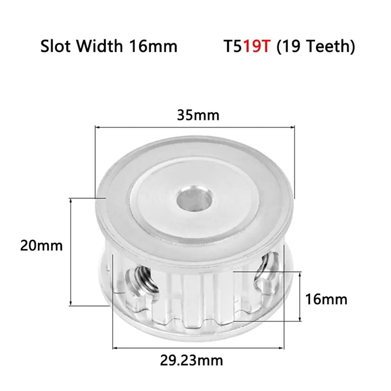 19T T5 Timing Pulley Bore 5 6 6.35 8 10 12 14 15mm for Width 10mm 15mm T5 Belt 19 Teeth AF Type 1Pcs(Bore 10mm,11mm)