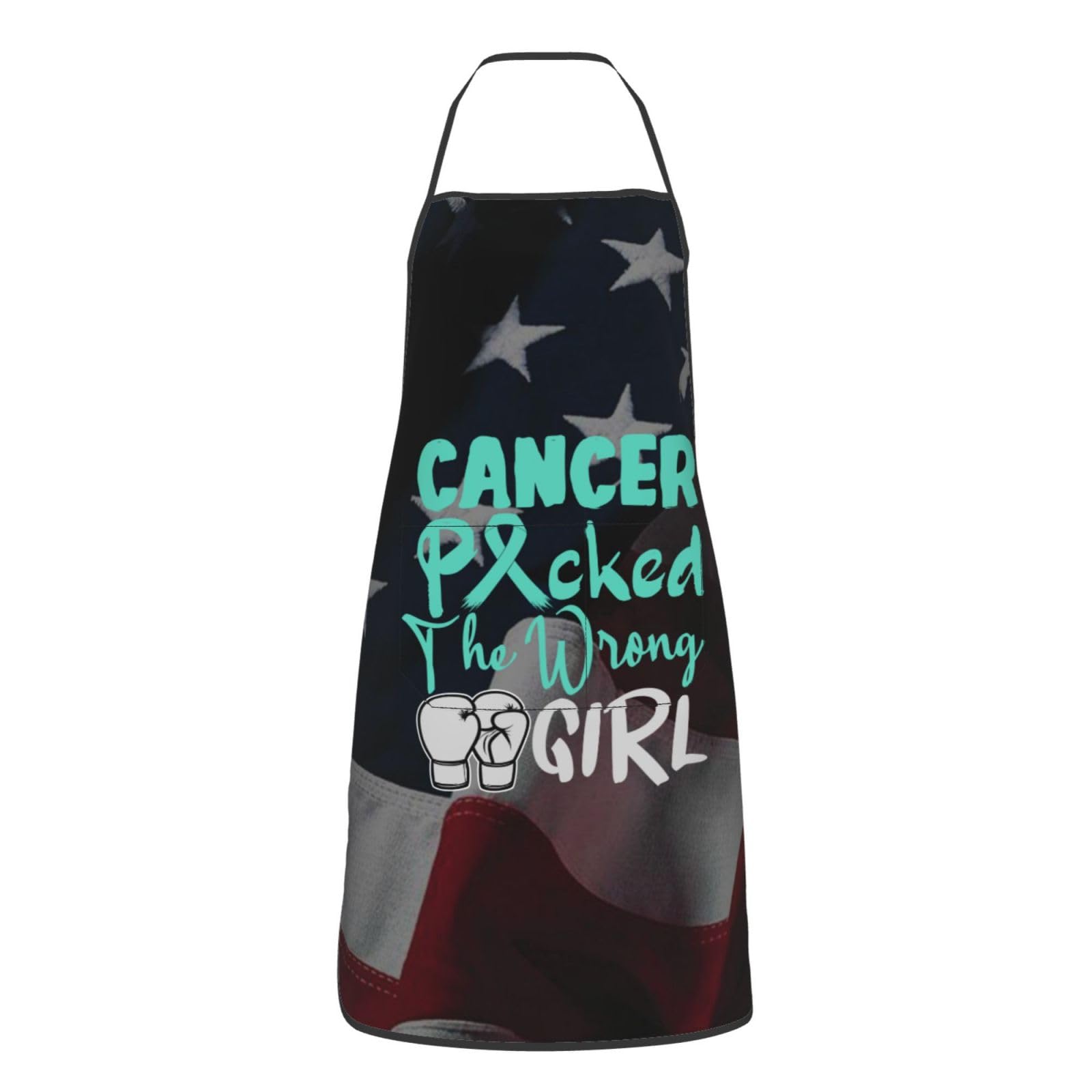nopicsn Cancer Picked The Wrong Girl Cervical Cancer Apron for cooking with Pockets Women Men Kitchen Chef Funny Aprons