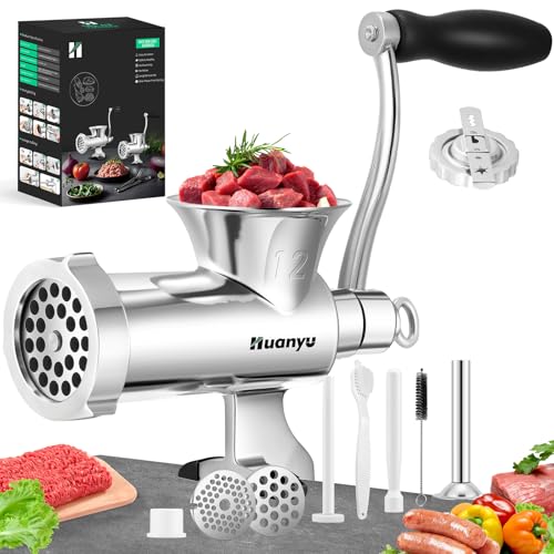 Huanyu Picadora de Carne Manual de Acero Inoxidable y Picadora de Salchichas Apta para Lavavajillas Tamaño 12