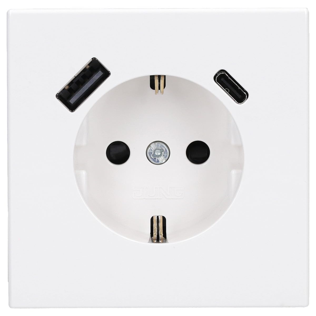 Jung LS1520-15CAWW gniazdo wtykowe z wejściem USB typu AC (3 A) ze zwiększoną ochroną przed dotykiem (termoplast odporny na pękanie), biel alpejska, seria LS