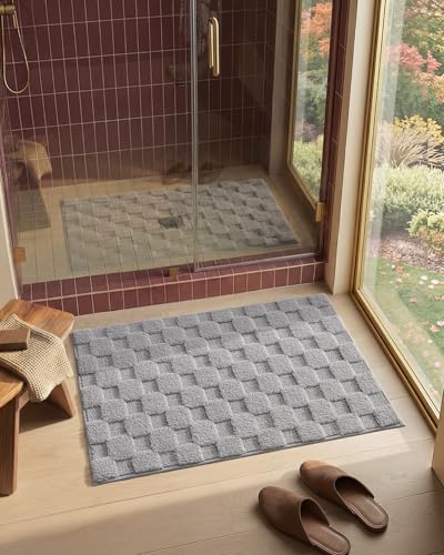 Color&Geometry Super Absorbent Bathroom Rugs, Machine Washable Non-Slip Bath mats for Bathroom Decor Accessories, Light Grey, 16"x24" — view 6
