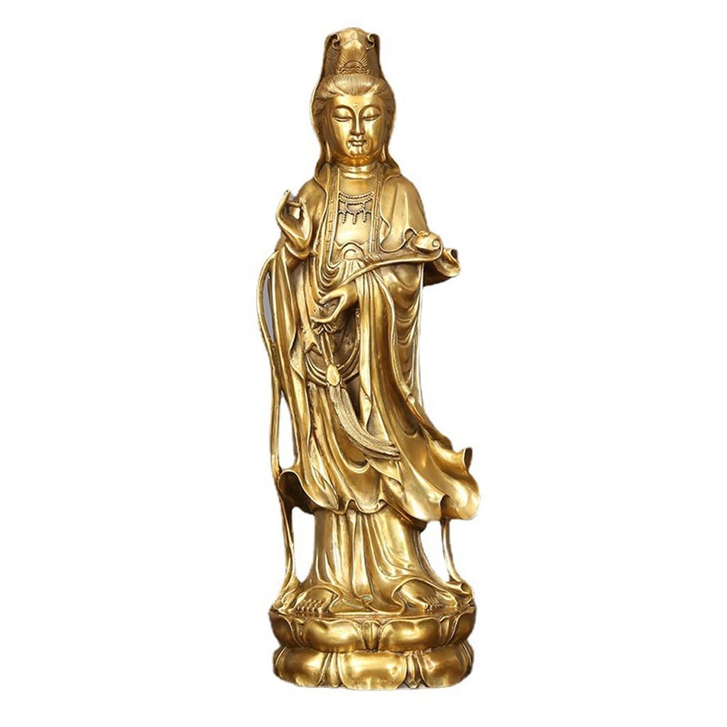 Estatua de Buda de apareamiento, latón de pie, Guanyin, Adornos de Cobre, artesanías, Sala de Estar, Zen Mation, Muebles para el hogar, estatuilla, Escultura sentada, decoración