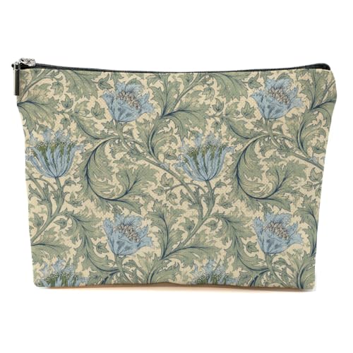 Blue Leaves William Morris Floral Makeup Bag Green Cosmetic Bag