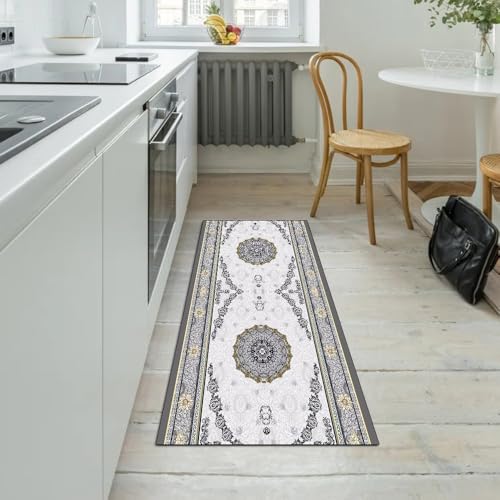 Alfombra larga para dormitorio y pasillos gris vintage lavable 100 x 180 cm 5