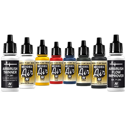 Airbrush Farben 6 x 17 ml + 2 x Hilfsmittel Vallejo Model Air Basis Farben-Set Airbrushfarben Cover
