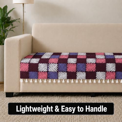 Image of STITCHNEST 'Frostvine Collection' 3 Seater Sofa Cover| Cotton Quilted Fabric, Decorative Tassels, Washable & Durable for Modern Living