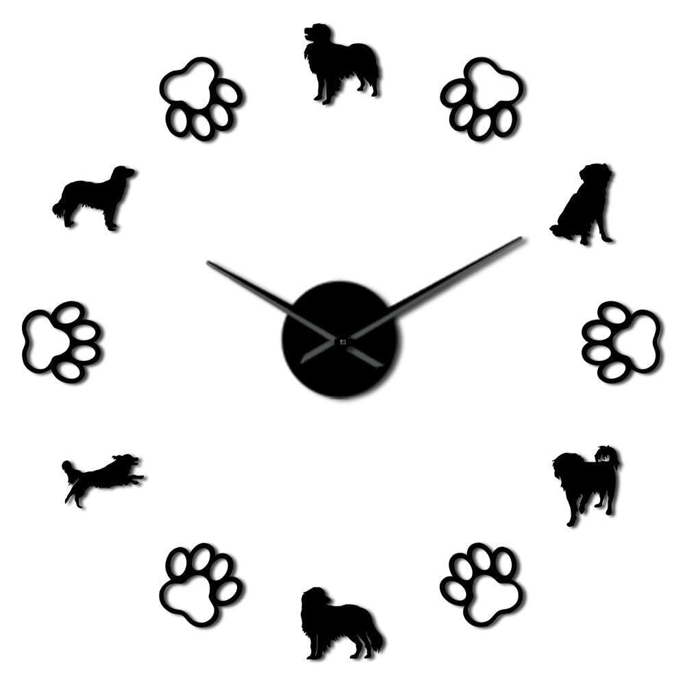 Horloge murale 3D acrylique à effet miroir argenté motif chien perdrix