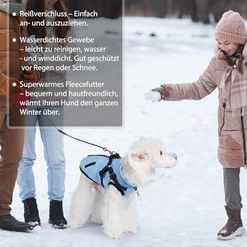 Savlot Hundemantel Wasserdicht Hundejacke Hundepullover mit Reißverschluss Kleine Hunde Winter Warme Jacke Winddicht 2 in 1 Outfit