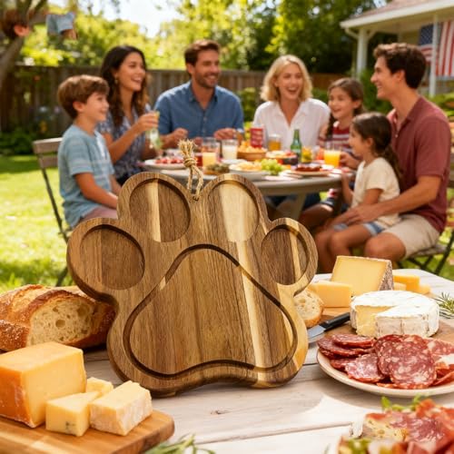 Tabla de Cortar Grande en Forma de Huella de Acacia de 35 cm - Regalo para Amantes de Mascotas miniatura 6
