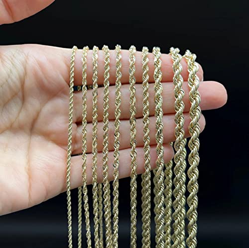 Dainty 10K Yellow Gold Italian Diamond Cut Rope Chain Necklace 1.5MM 2MM 2.5MM 3MM 4MM 5MM 6MM Pure 10 Karat Gold Necklaces, 16''-30’' Men Women Unisex 10k Diamond Cut Rope Chain, Women Girls Men Boys Necklace10K Gold 16" 18" 20" 22" 24 30"4