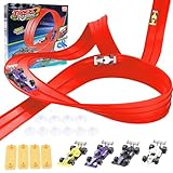 Tbintul Piste Macchinine per Bambini 5M, Giocattolo Piste da Corsa con 4 Auto, Portatile per Salti Loops Circuito di Corse per Bambini con Rampa, Portatile Pista per 3+ Anni