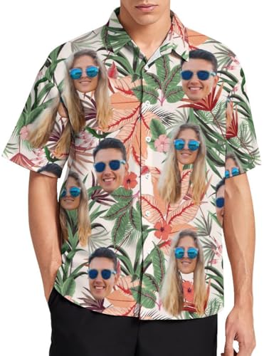 Custom Hawaiian Shirt with Face for Men,Personalized Floral Print Beach Casual Short Sleeve Shirts