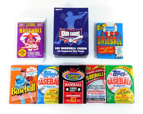 100 Vintage Baseball Cards in Older Factory Sealed Packs and 3 Hall of Fame Stars - Perfect for New...