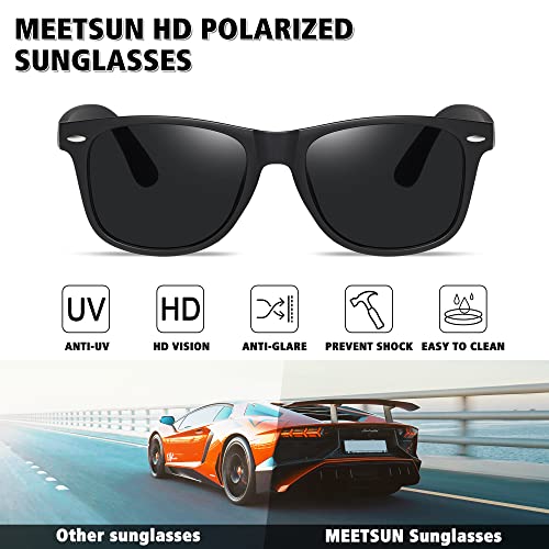 MEETSUN Polarized Sunglasses for Men Women Classic Retro Sun Glasses for Driving UV Protection (Matte Black)