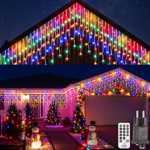 Cortina luzes de Natal exterior multicolorido, 10 m cortinas luz de Natal cascata exteriores luzes impermeáveis grinalda iluminação interior para decoração de varanda terraço jardim