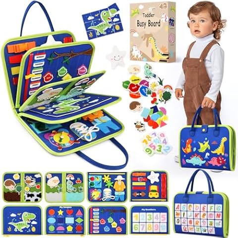 ACRABROS Toddler Sensory Busy Board: Baby Travel Toy - Activity Book for Boys - Motor Skill Birthday Gift for Kid Aged 1-3 4 Years Old - Fine Educational Preschool Learning for Car Airplane Game Cover
