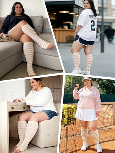 Image of LOUSGUTA Open Toe Plus Size Compression Socks for Women & Men 15-20 mmhg Toeless Wide Calf Compression Support Knee High Socks