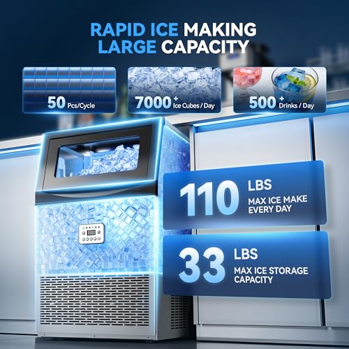 Image of Tehanld Commercial Ice Maker, 110LBS /24H Ice Maker for Home, Rest, Bar