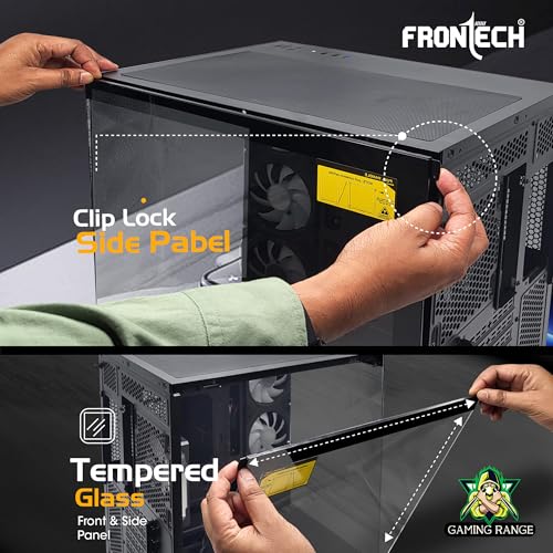 Image of Frontech Arcadia Gaming Computer Cabinet | Mid-Tower PC Case | Tempered Glass Front & Side Panel | 4 Pre-Installed 120mm ARGB Fans | Magnetic Dust Filter | USB 3.0 (FT-4343)
