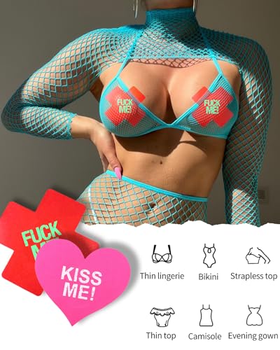 Image of CICKEE Pasties Sexy Nipple Covers 9 Pack Fun Pasty Pack for Rave Party Goth Lingerie Heart X Breast Petals with Words