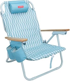 Flamingueo Silla Playa, Almohada Ergonómica Confort, Reclinable 5 Posiciones, Bolsillo Insulado Frío, Posavasos Doble, Asas Mochila Fácil Transporte, 59 x 62,5 x 81 cm