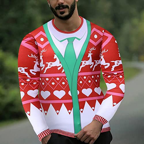 Men's 3D Photo-Realistic Ugly Christmas Sweater Long Sleeve T-Shirt Novelty Xmas Party Tops Funny Holidays Pullover White #TOP1