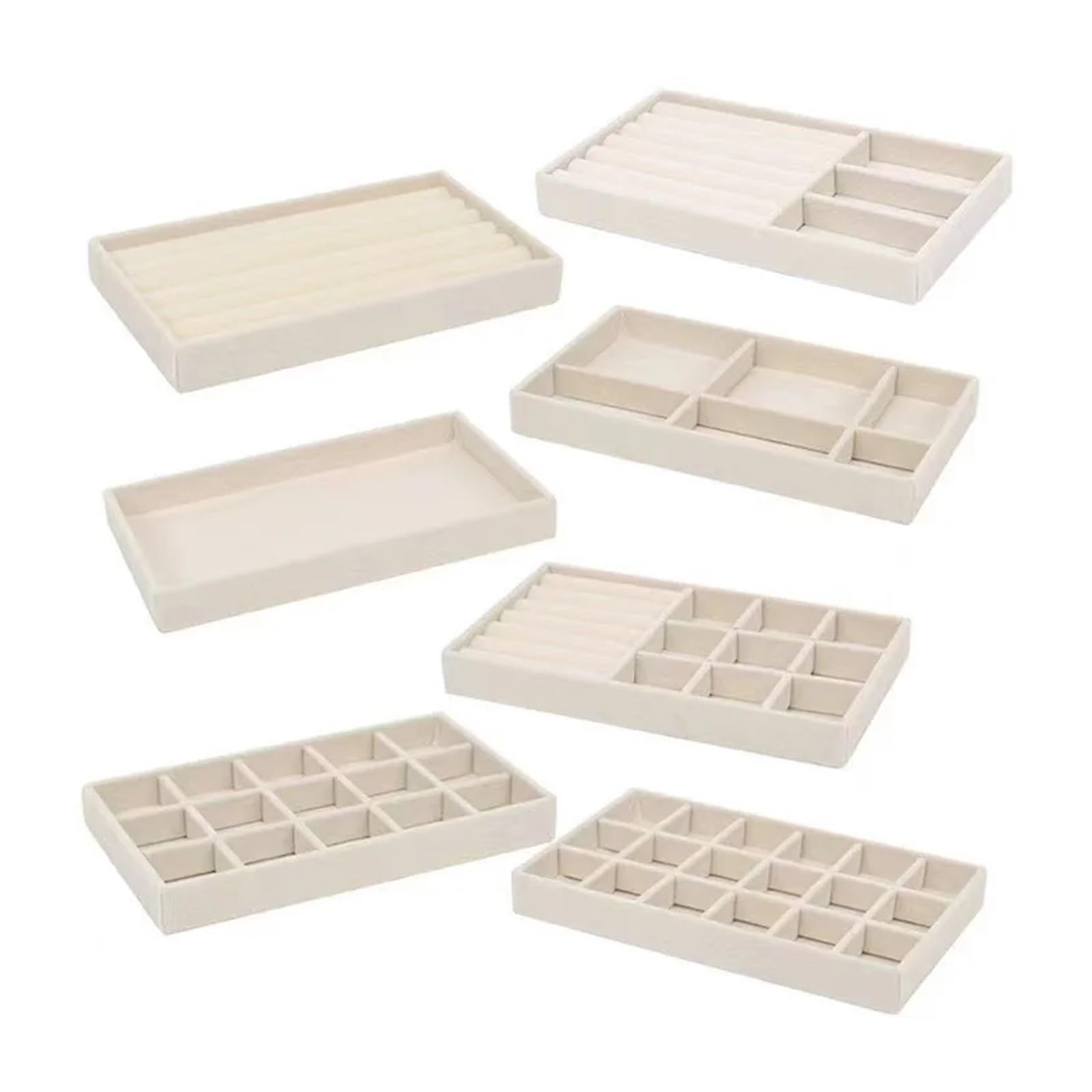 Plateau Bijoux Présentoir à Bijoux en Velours Porte-Bijoux Exquis Portable Bague Boucles d'oreilles Collier Organisateur Boîte de Rangement Organisateur Plateaux Beige