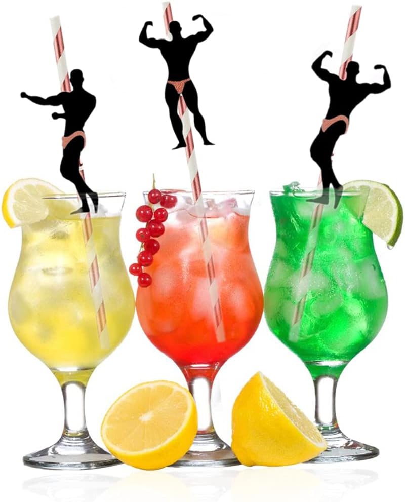 Bachelorette Party Decorations Straws - 24 PCS Dancing Men Confetti Straws for Hen Girls Decorations Bridal Shower Supplies (Red)