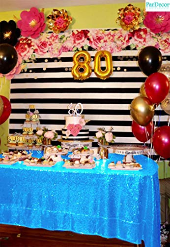Image of B-COOL Bling Sequin Tablecloth 50x50 Inch Sequin Tablecloth Birthday Spring Rectangle Party Table Fabric Aqua Blue Glitter Table Overlays for Christmas Prom Birthday Party Decorations