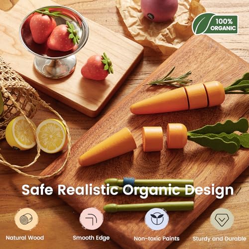 Image of Tiny Land Wooden Play Food for Kids Kitchen, Pretend Food Fruit Set Toy