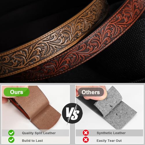 Image of SANSTHS 2 Pack Western Belts for Men without Buckle, Cowboy Belt for Buckle Western Leather Belt Straps for Jeans