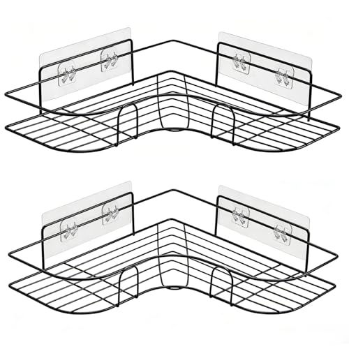 Moonlit Pond Lot de 2 étagères d'angle de douche adhésives en acier inoxydable avec crochets et support de dentifrice pour salle de bain, dortoir et cuisine...